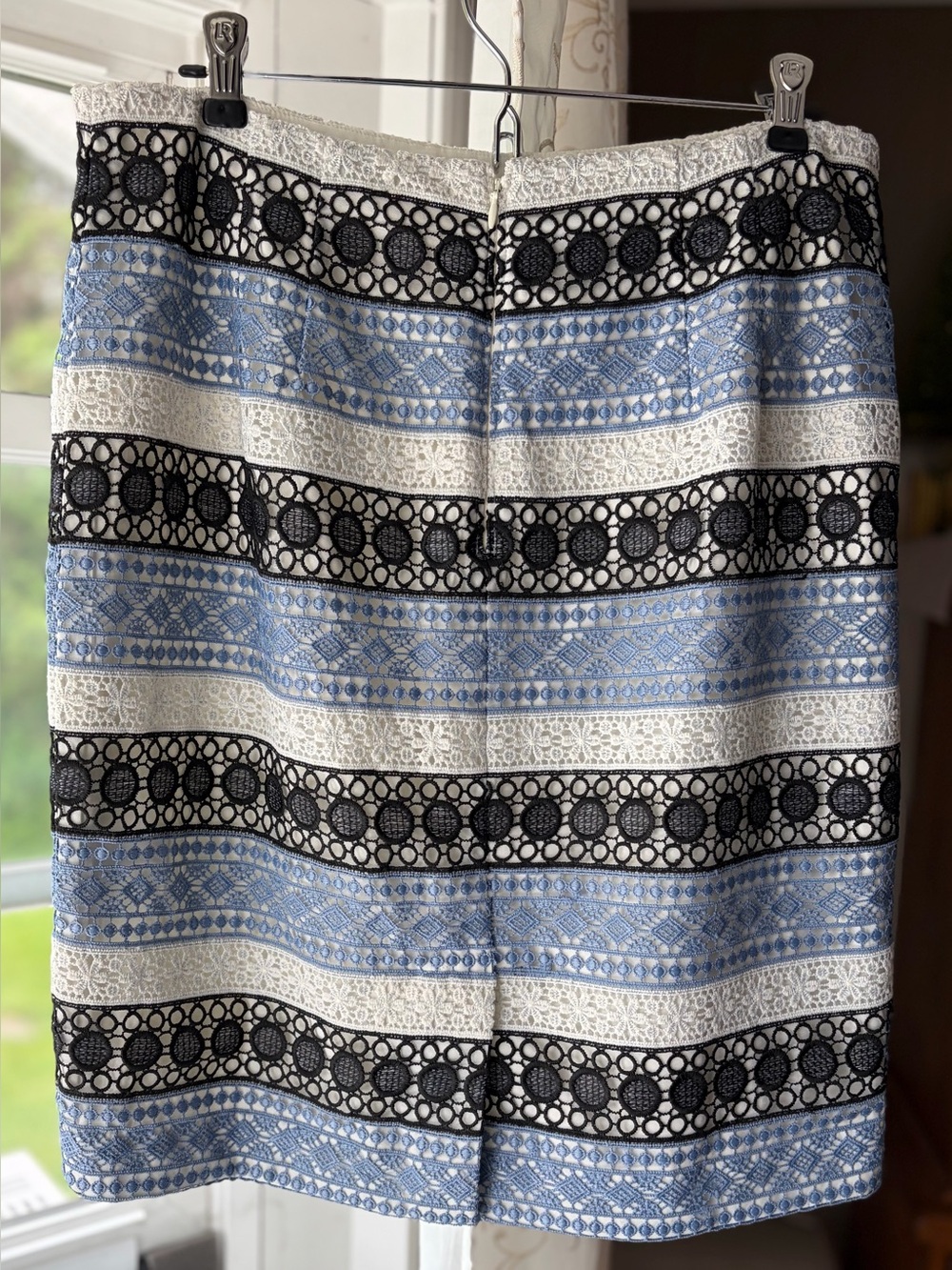Talbots Petites Black/Blue/White Striped Lace-Trim Skirt Office Preppy Sz 12P - Picture 2 of 7